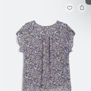 Monday Fun Split Neck Floral Flutter Sleeve Top - Lavender and Blues